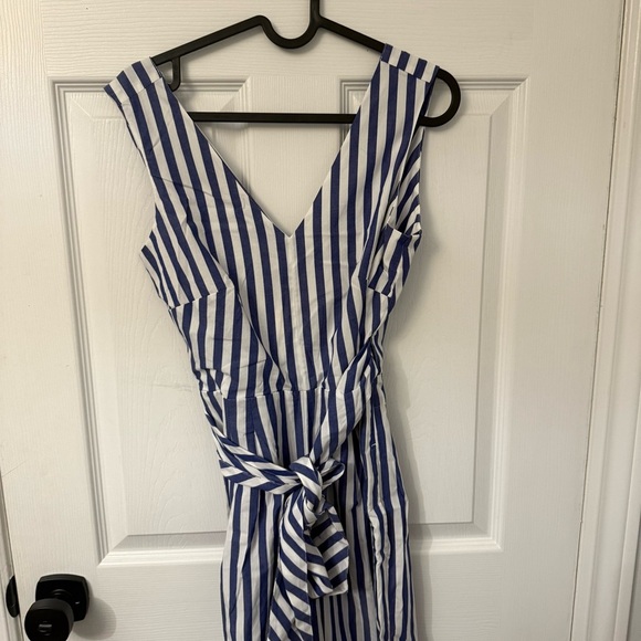 J. Crew Blue and White Striped Wrap Jumpsuit - Picture 7 of 13